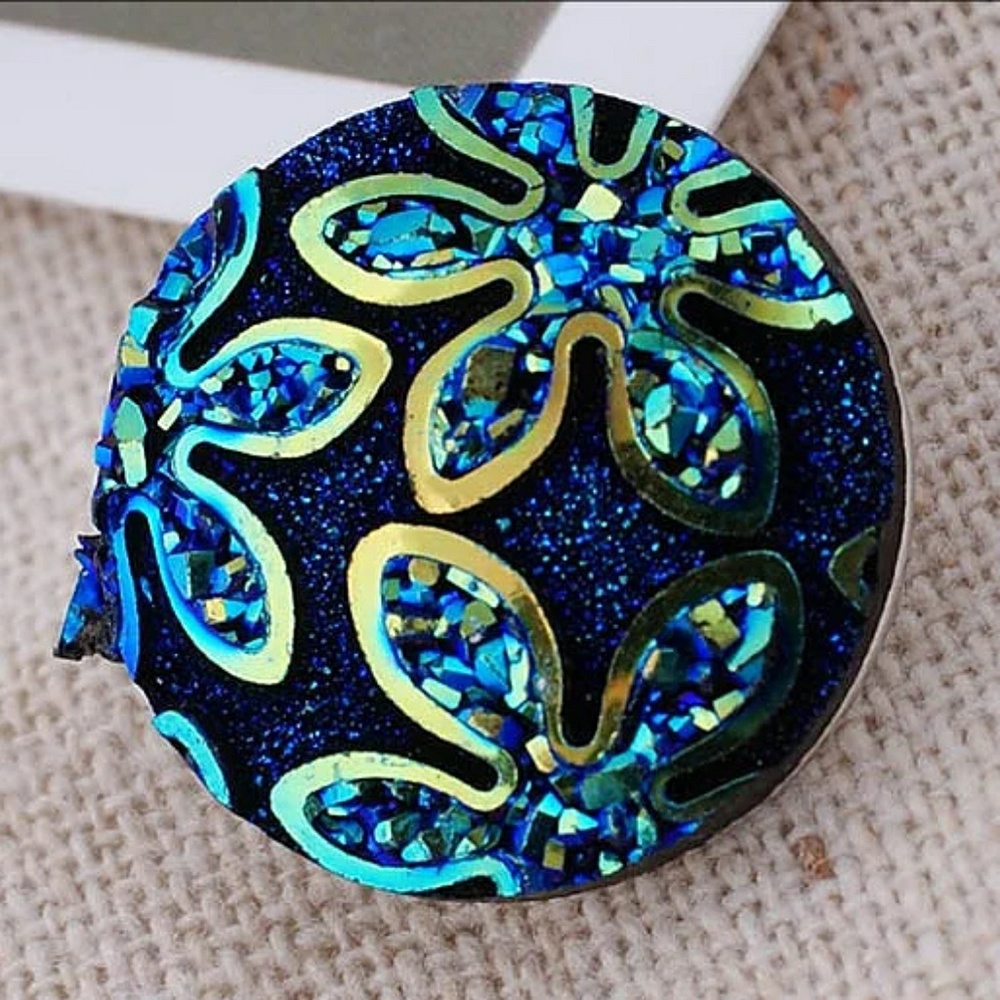 Blue Holographic Flowers Snap Button